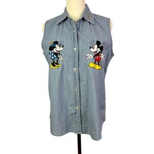 VTG 90s Mickey Mouse Denim Embroidered Mom Vest medium sleeveless